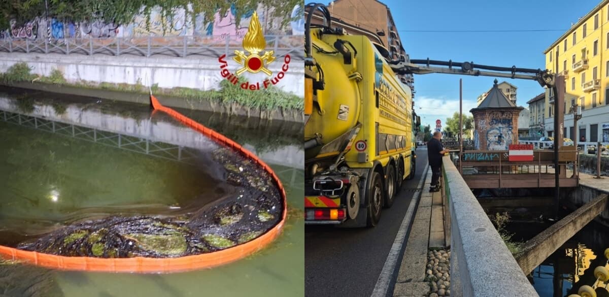 Maxi sversamento nel Naviglio, chiazza di gasolio avanza per 28 km fino alla Darsena: barriere a Milano