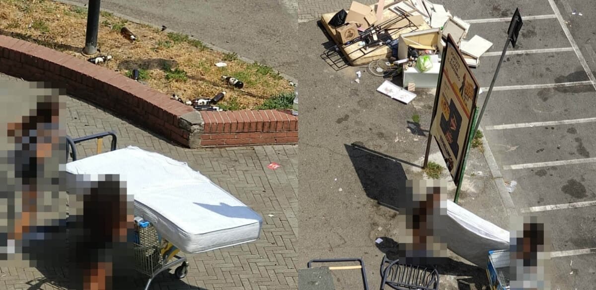 Buttano un materasso e mobili in strada con il carrello della spesa ma sono minorenni: multati i genitori