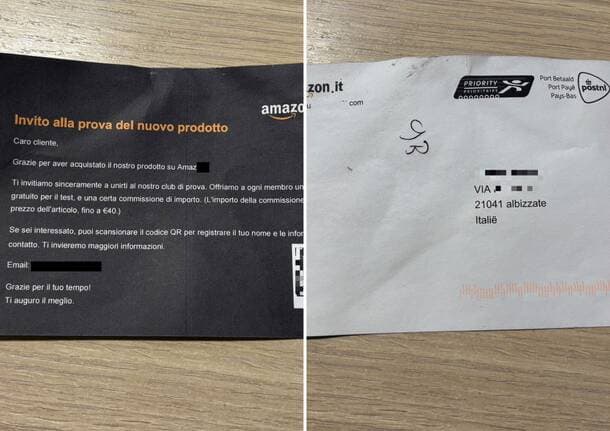Albizzate - La finta cartolina Amazon nella cassetta delle lettere del Varesotto: “Prova i prodotti gratis” ma è una truffa -  - Varese News