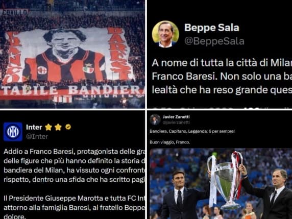 L'addio di Milano a Franco Baresi. Sala: «Ha reso grande questa città». La Curva Sud: «Inimitabile bandiera». L'Inter: «Ogni confronto con competizione e rispetto»