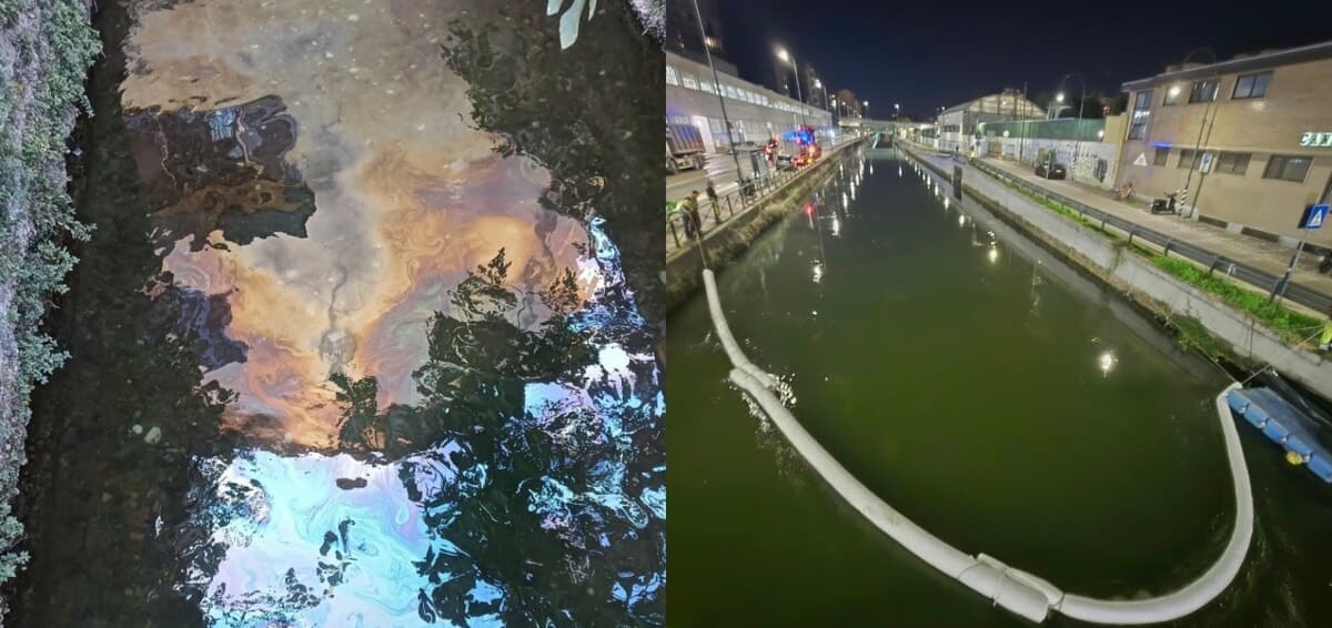 Sversamento di gasolio nel Naviglio, installata una barriera a Milano per evitare che la macchia oleosa arrivi alla Darsena