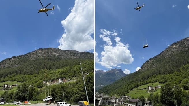 Valmalenco, la strada è franata ma l'estate è salva: i pulmini-navetta trasportati in quota con l'elicottero