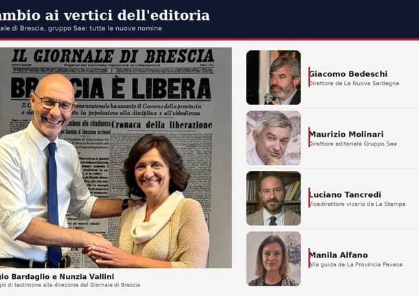 Giornali - Giornale di Brescia, cambio alla direzione: Bardaglio succede a Vallini. Molinari alla guida editoriale del gruppo Sae -  - Varese News